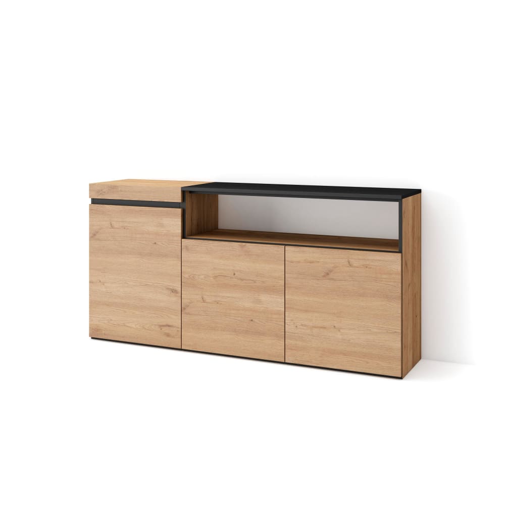 Buffet COZY effet chêne et noir 3 portes 150 cm