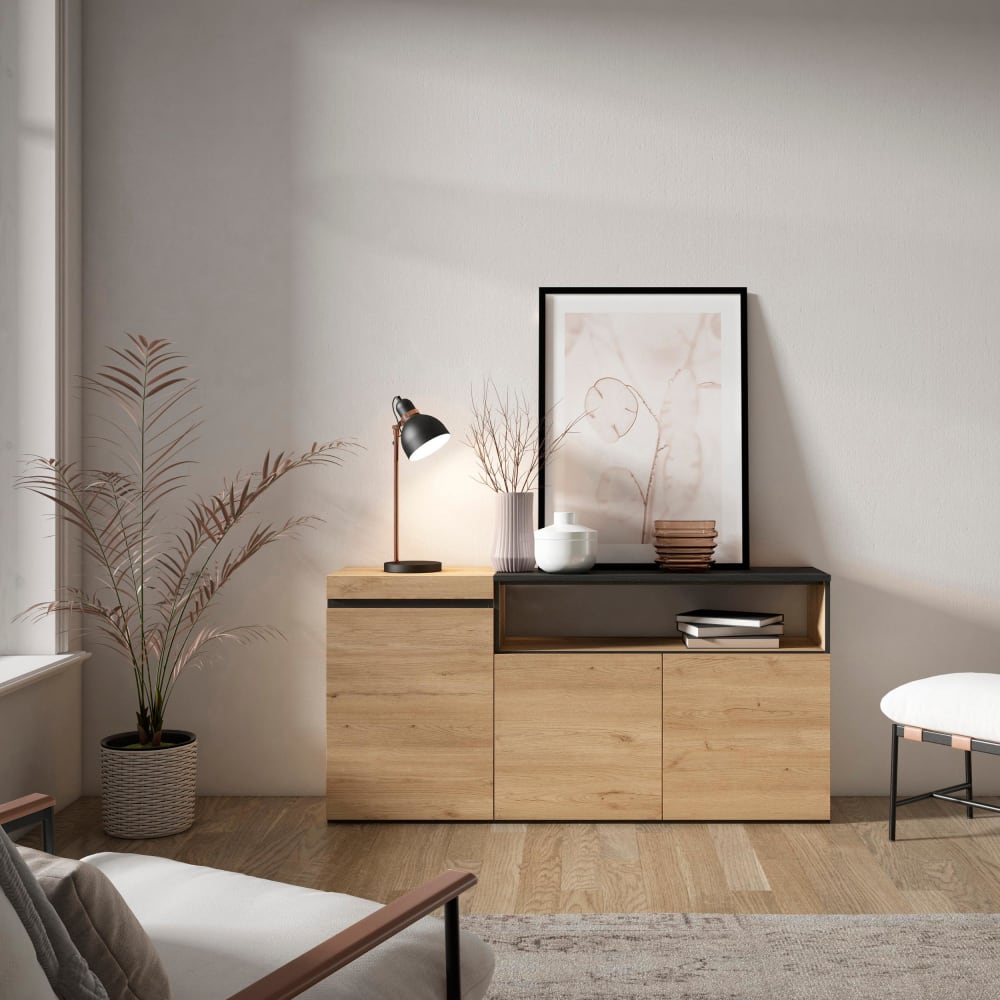 Détail du veinage effet chêne du buffet COZY