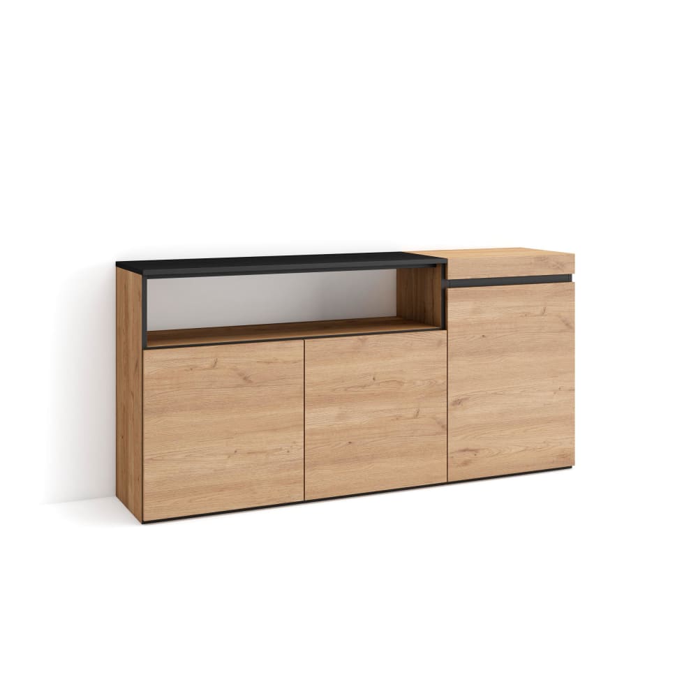 Petit buffet bahut COZY chêne et noir 150 cm avec 3 portes