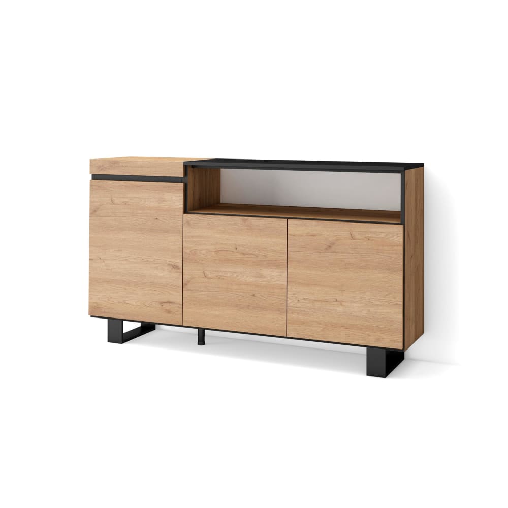 Buffet COZY chêne et noir 150 cm sur pieds industriels
