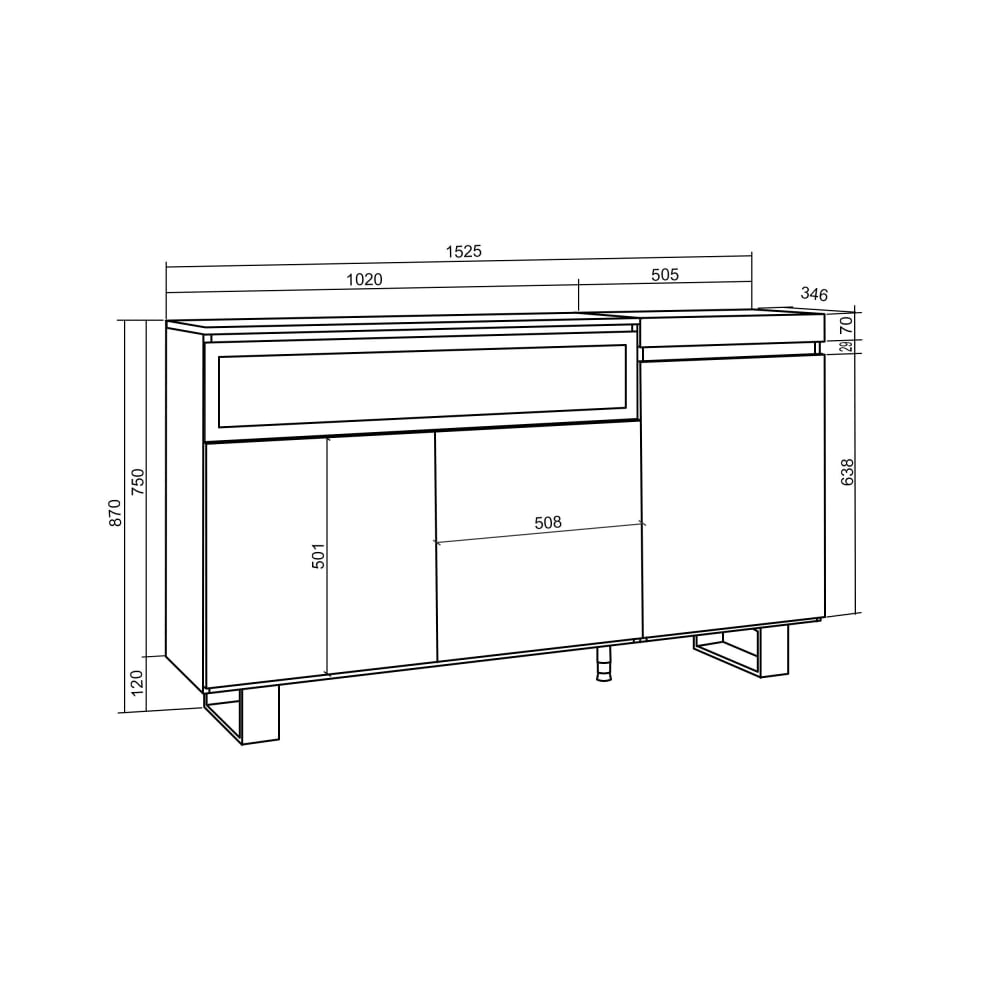 Buffet COZY vu de trois quarts
