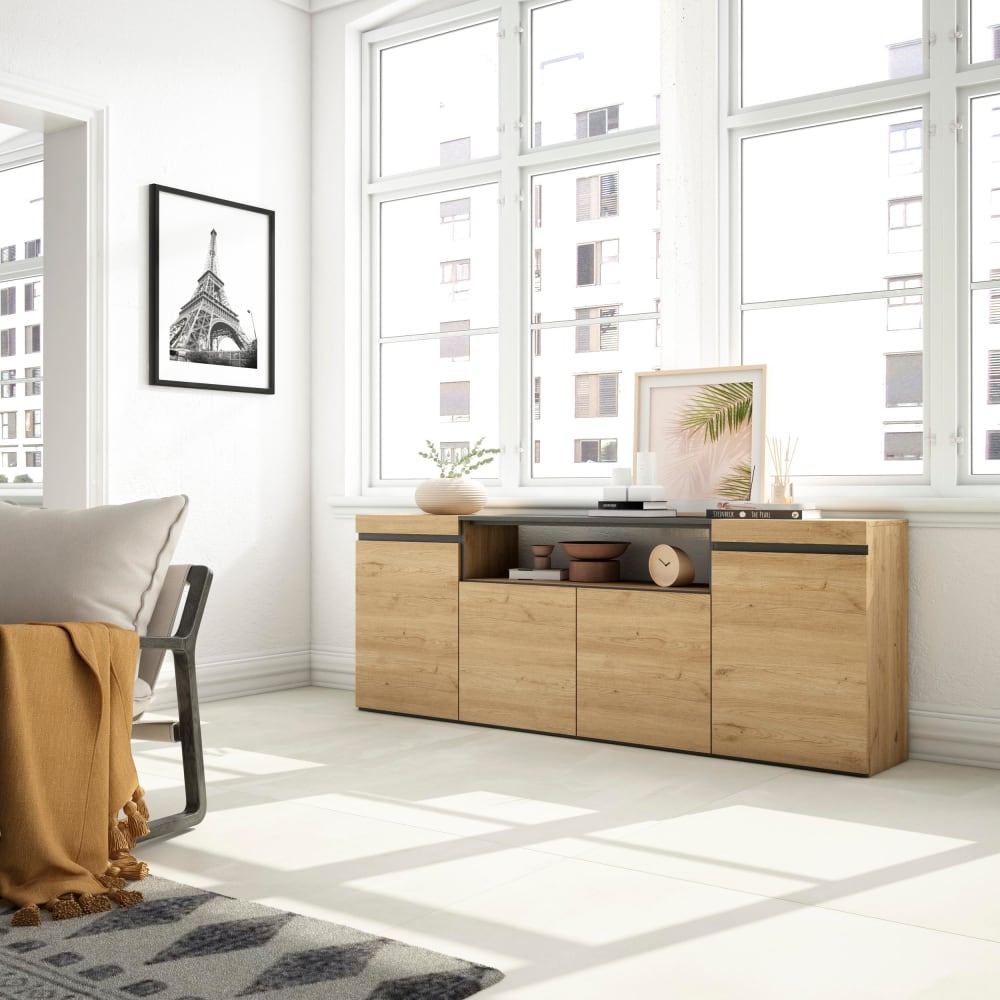 Buffet COZY portes ouvertes sur ses volumes de rangement
