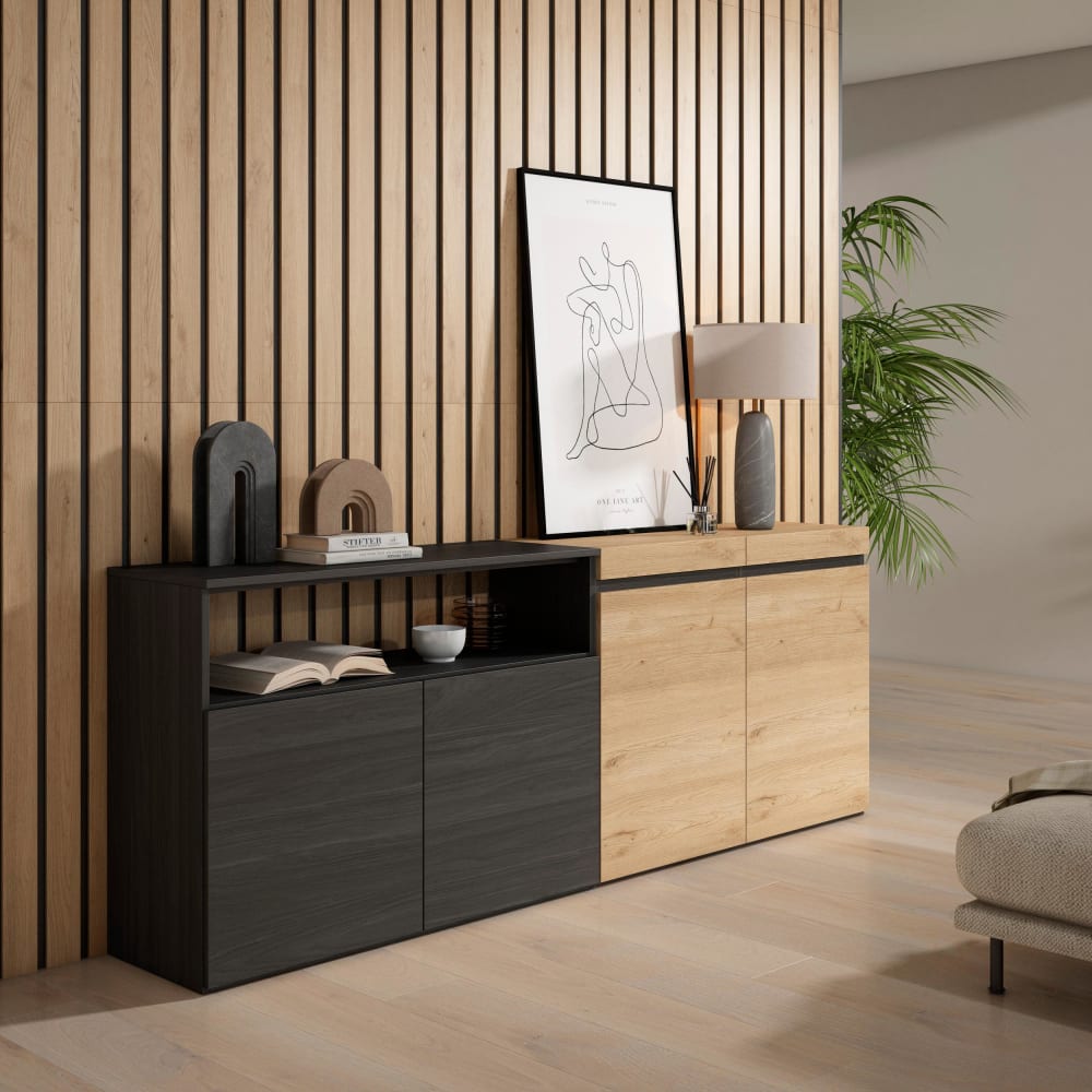 Détail du caisson effet chêne du buffet COZY