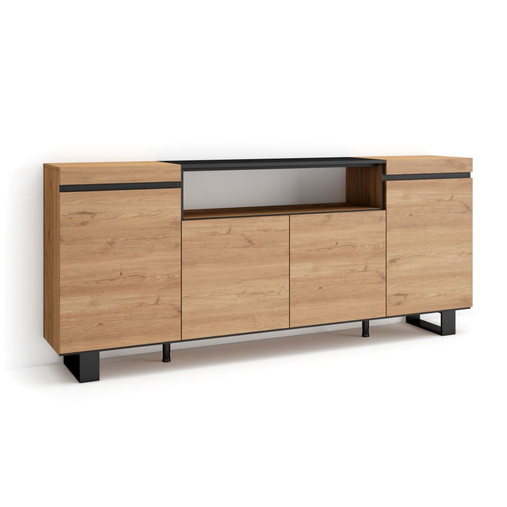 Grand buffet COZY effet chêne et noir 200 cm avec 3 portes