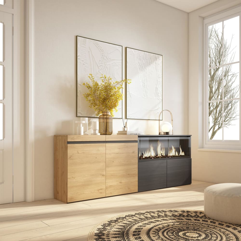 Détail du caisson effet chêne du buffet COZY