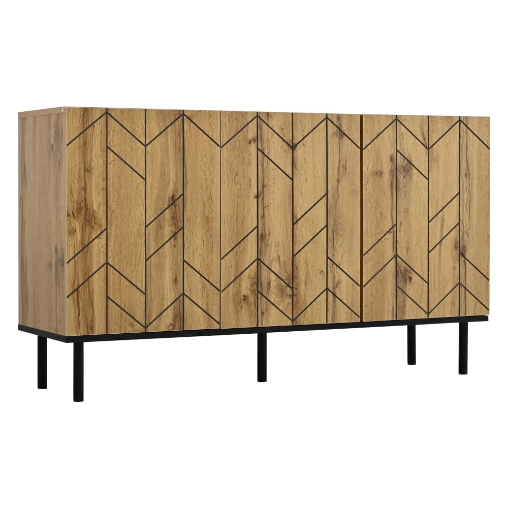 Buffet bas URBAN MEUBLE 120 cm effet bois à motif chevron et pieds noirs