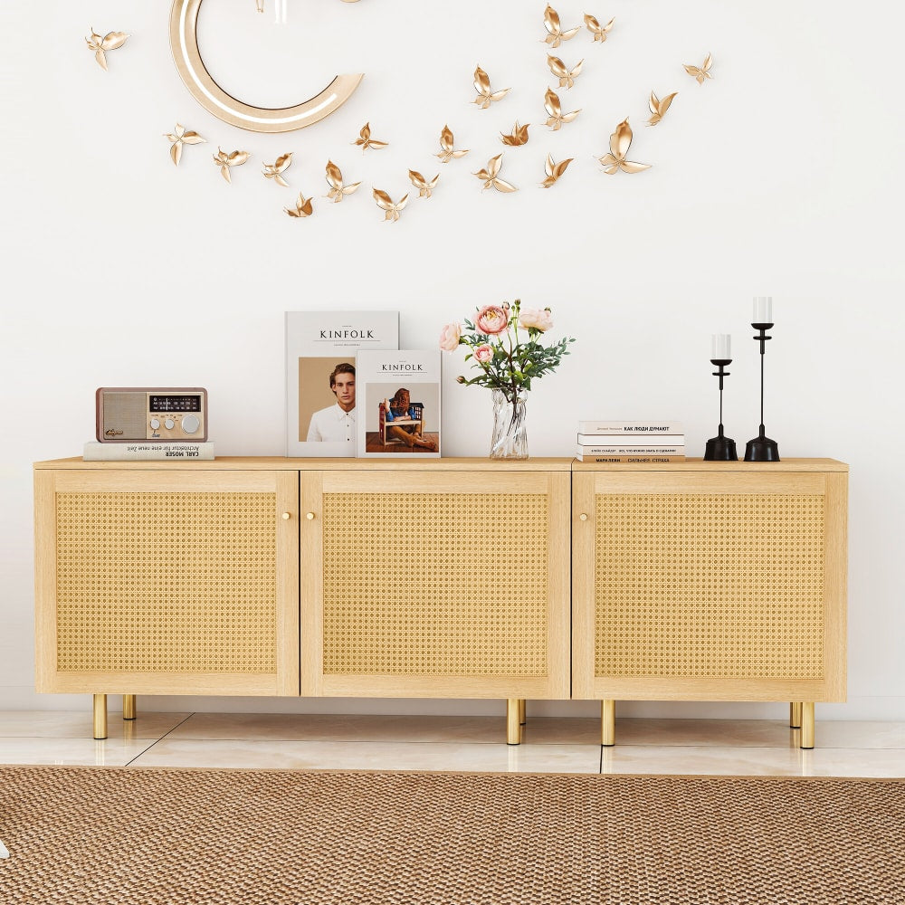 Détail des façades en rotin du buffet URBAN MEUBLE
