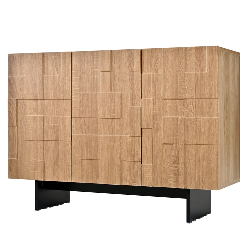 Buffet URBAN MEUBLE 3 portes en bambou noir et bois à relief géométrique 105 cm
