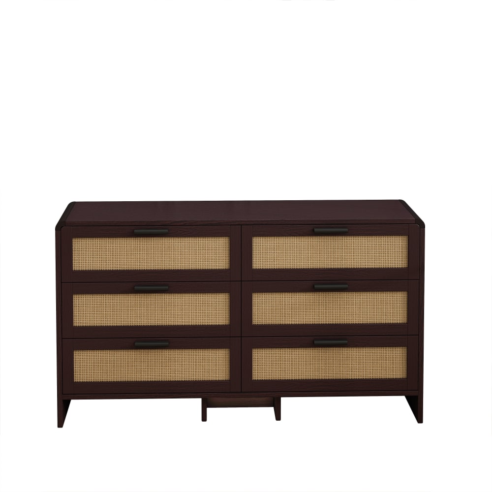 Buffet bahut URBAN MEUBLE 130 cm marron à 6 tiroirs en rotin naturel