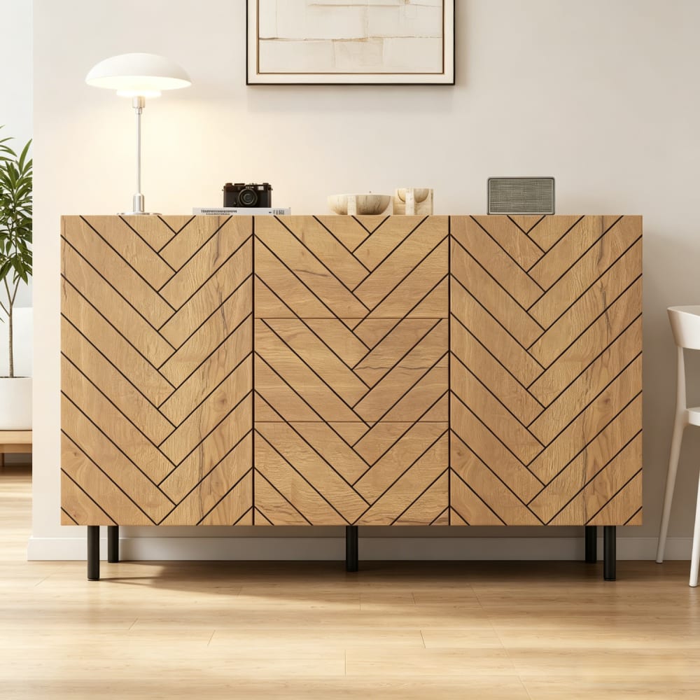 Détail du motif chevron du buffet URBAN MEUBLE
