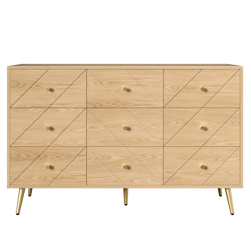 Buffet bas URBAN MEUBLE effet bois 120 cm avec 9 tiroirs à motif géométrique