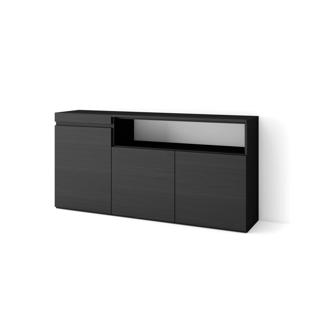 Buffet bas COZY noir effet bois 150 cm avec 3 portes