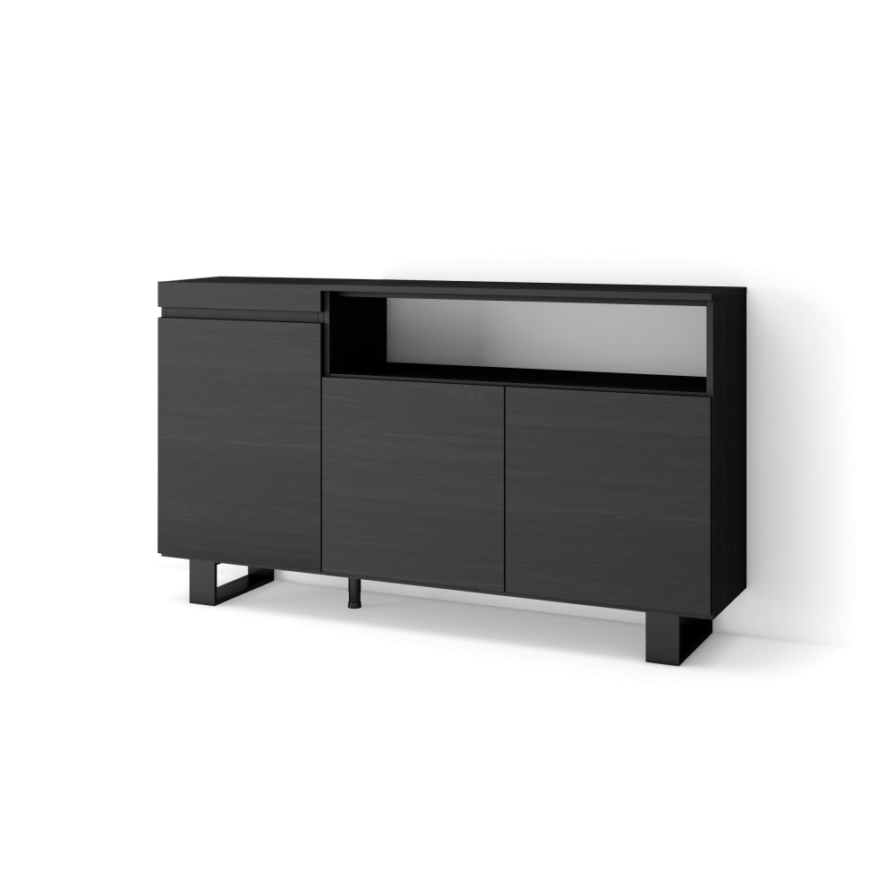 Buffet COZY noir effet bois 150 cm sur pieds industriels