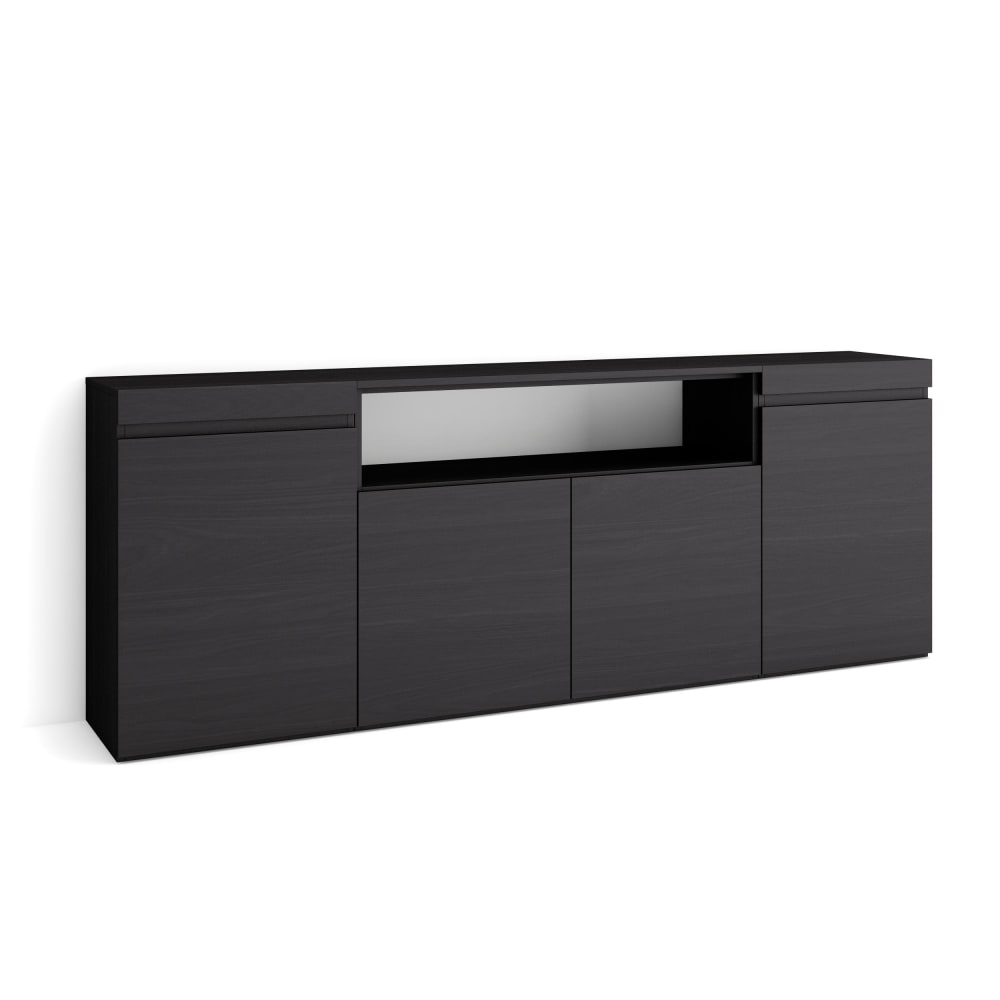 Grand buffet enfilade COZY noir effet bois 200 cm