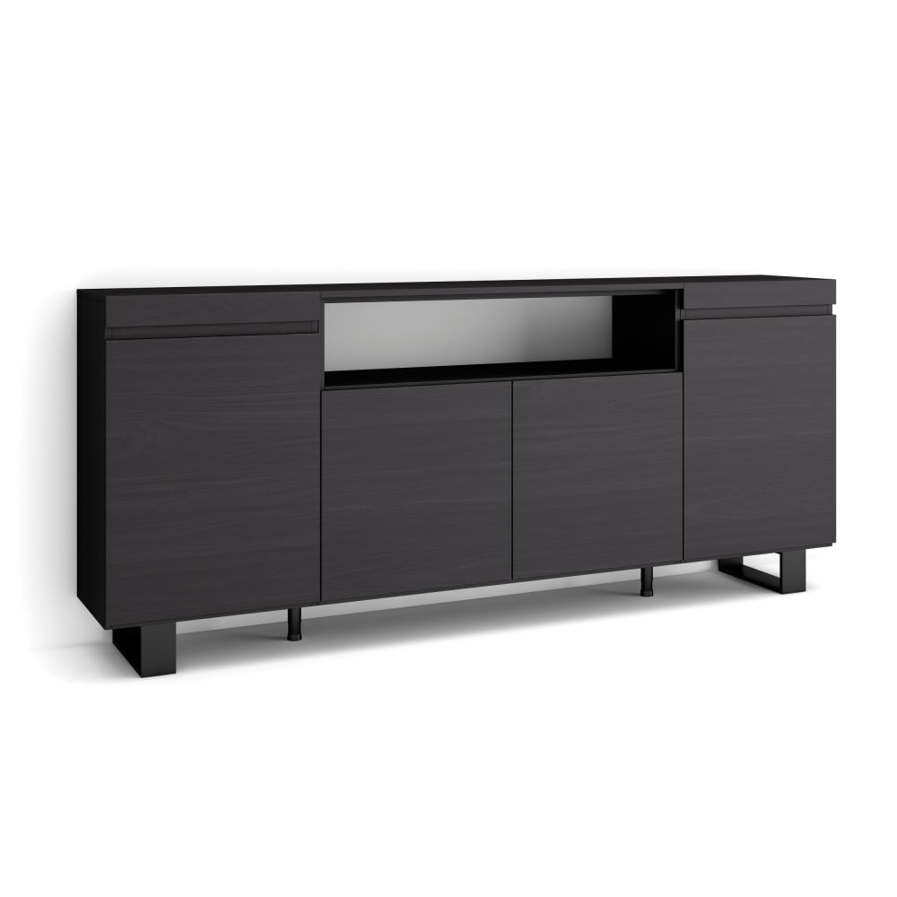 Buffet bahut COZY noir 200 cm sur pieds industriels