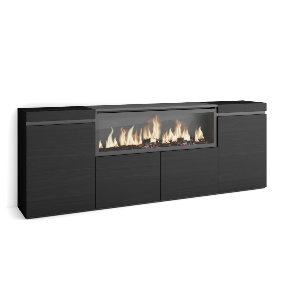 Buffet enfilade XXL COZY noir 208 cm avec foyer LED