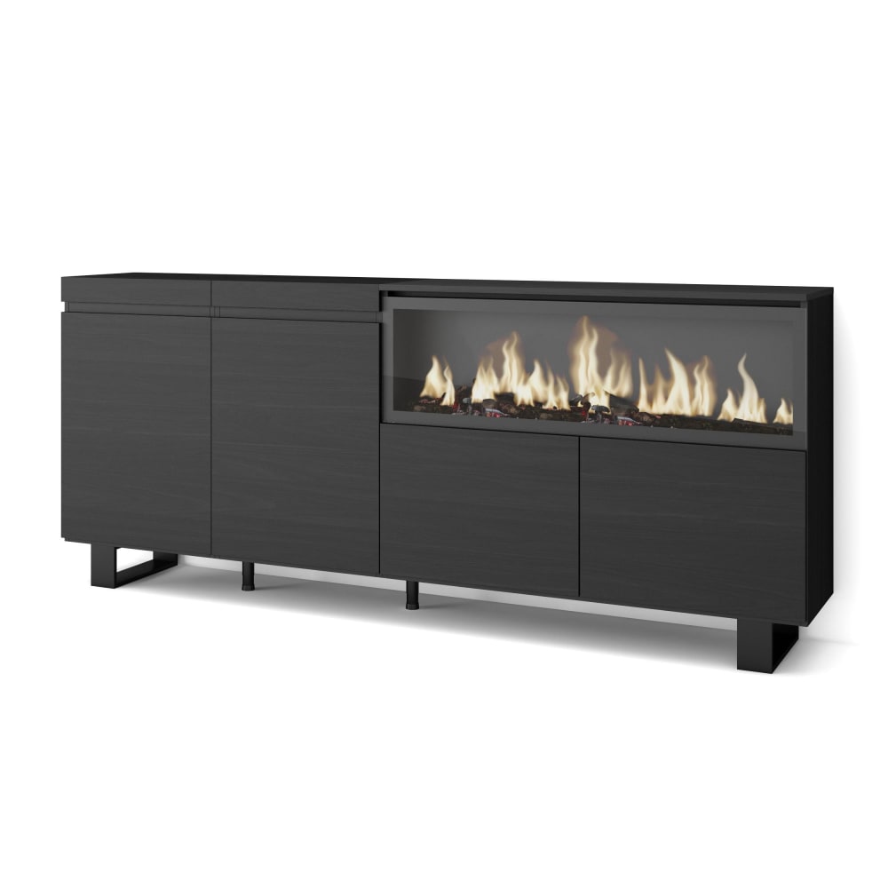 Buffet enfilade COZY noir mat 208 cm sur pieds acier