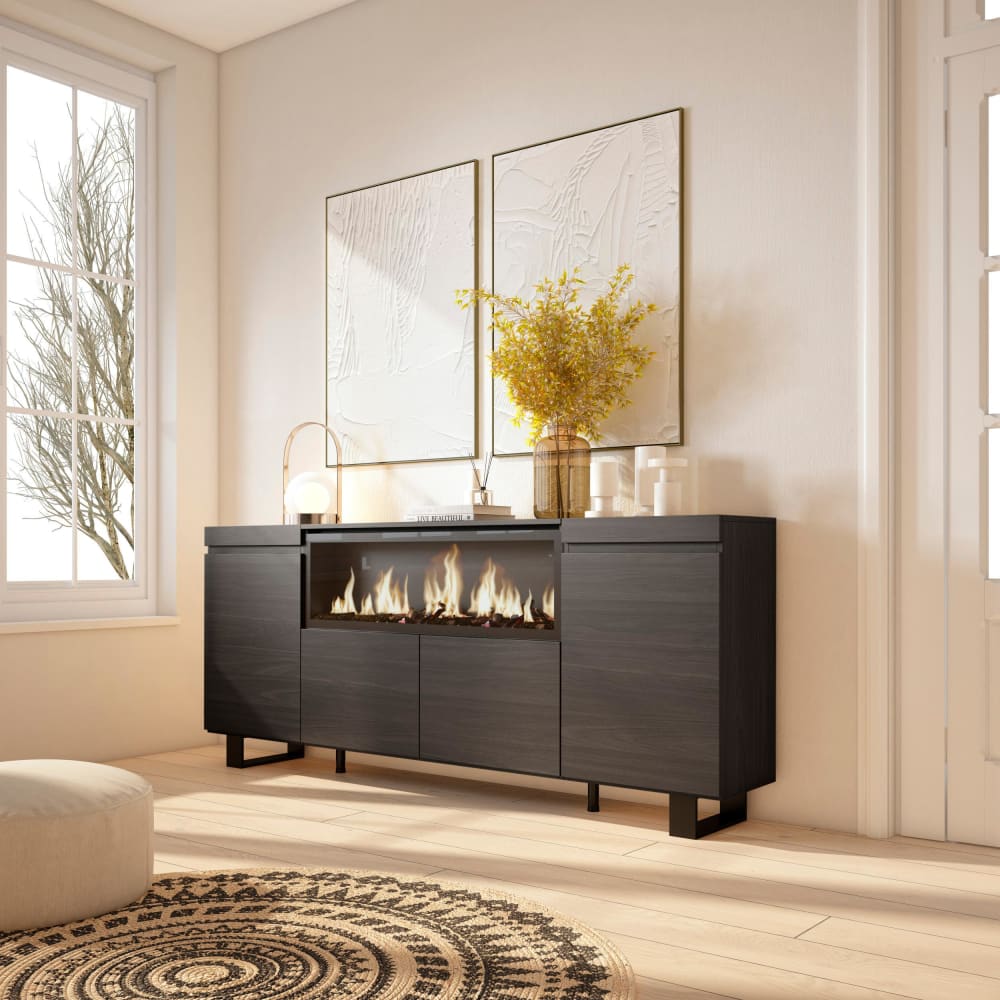 Détail des pieds en bois industriels du buffet COZY