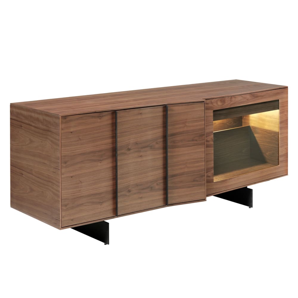 Buffet enfilade ANGEL CERDA en noyer et acier noir avec LED 180 cm