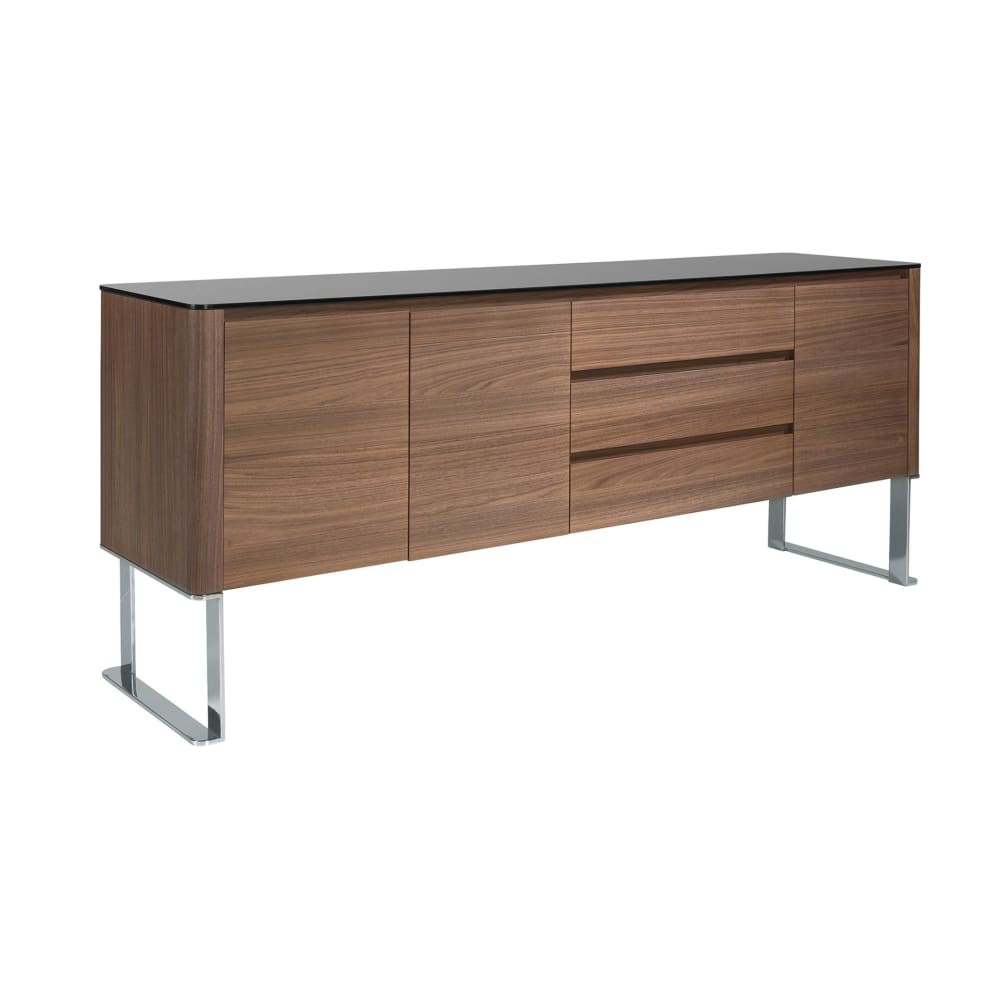 Grand buffet ANGEL CERDA plaqué noyer avec plateau en verre noir 200 cm