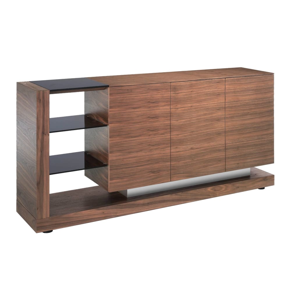 Buffet ANGEL CERDA en noyer avec plateau en verre noir 170 cm