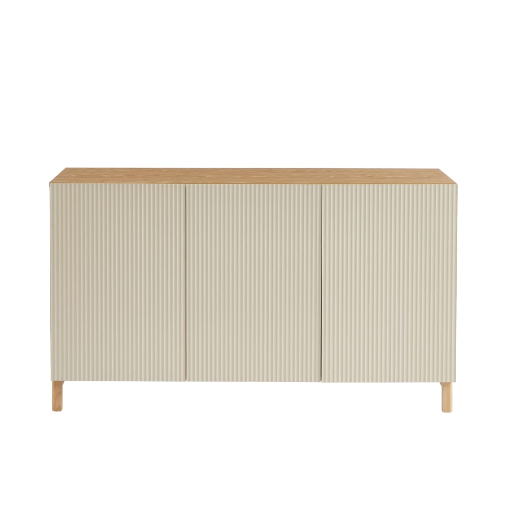 Buffet ORCA effet chêne à 3 portes cannelées beiges 140 cm
