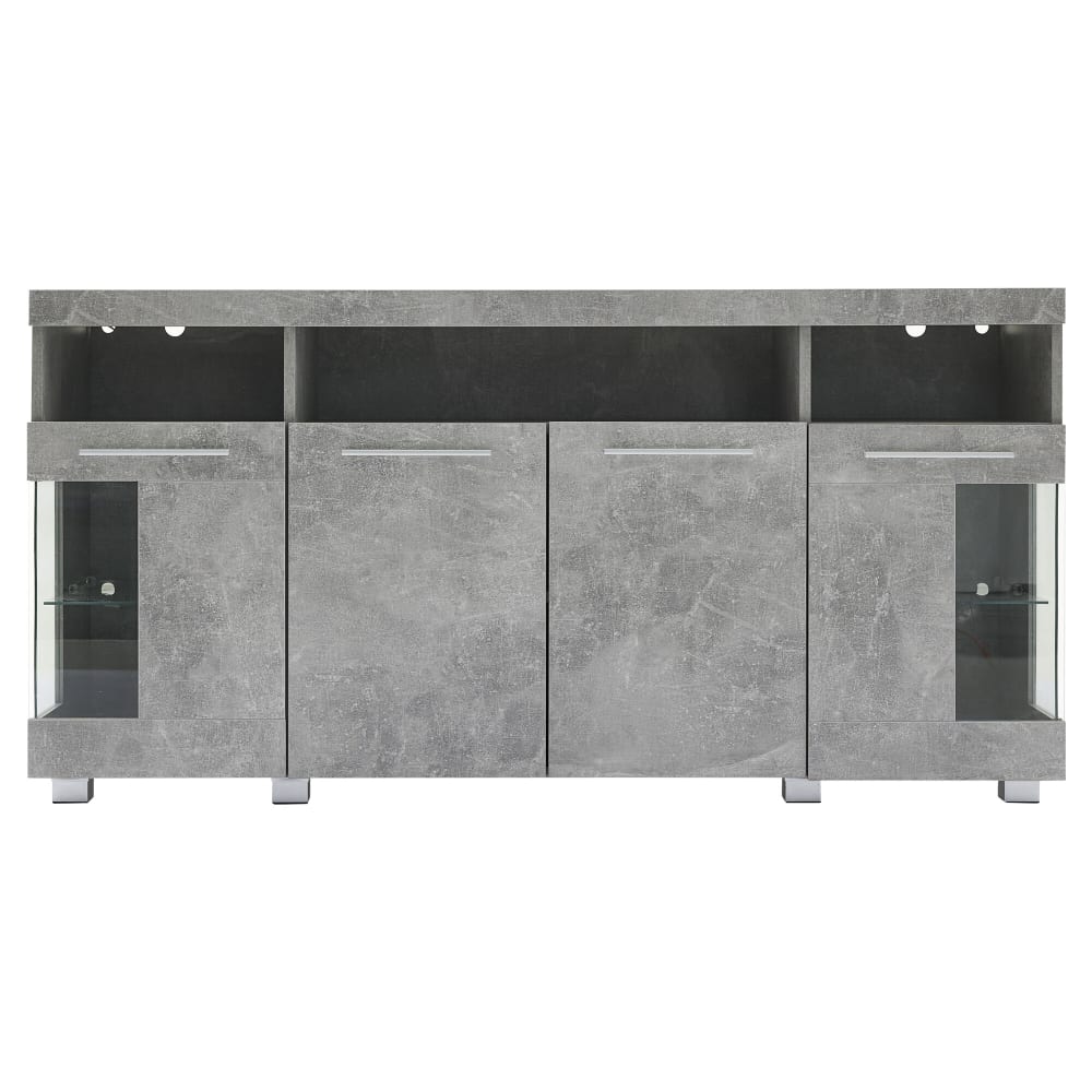 Buffet URBAN MEUBLE effet gris ciment 140 cm avec portes en verre et LED