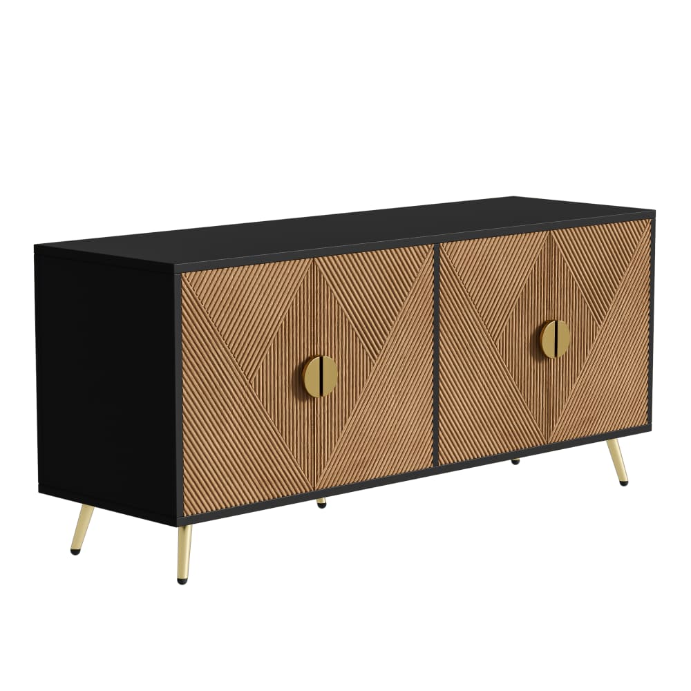 Grand buffet URBAN MEUBLE effet bois brossé et noir 160 cm à détails dorés