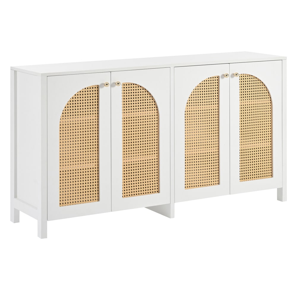 Buffet blanc URBAN MEUBLE 145 cm avec 4 portes incurvées effet rotin