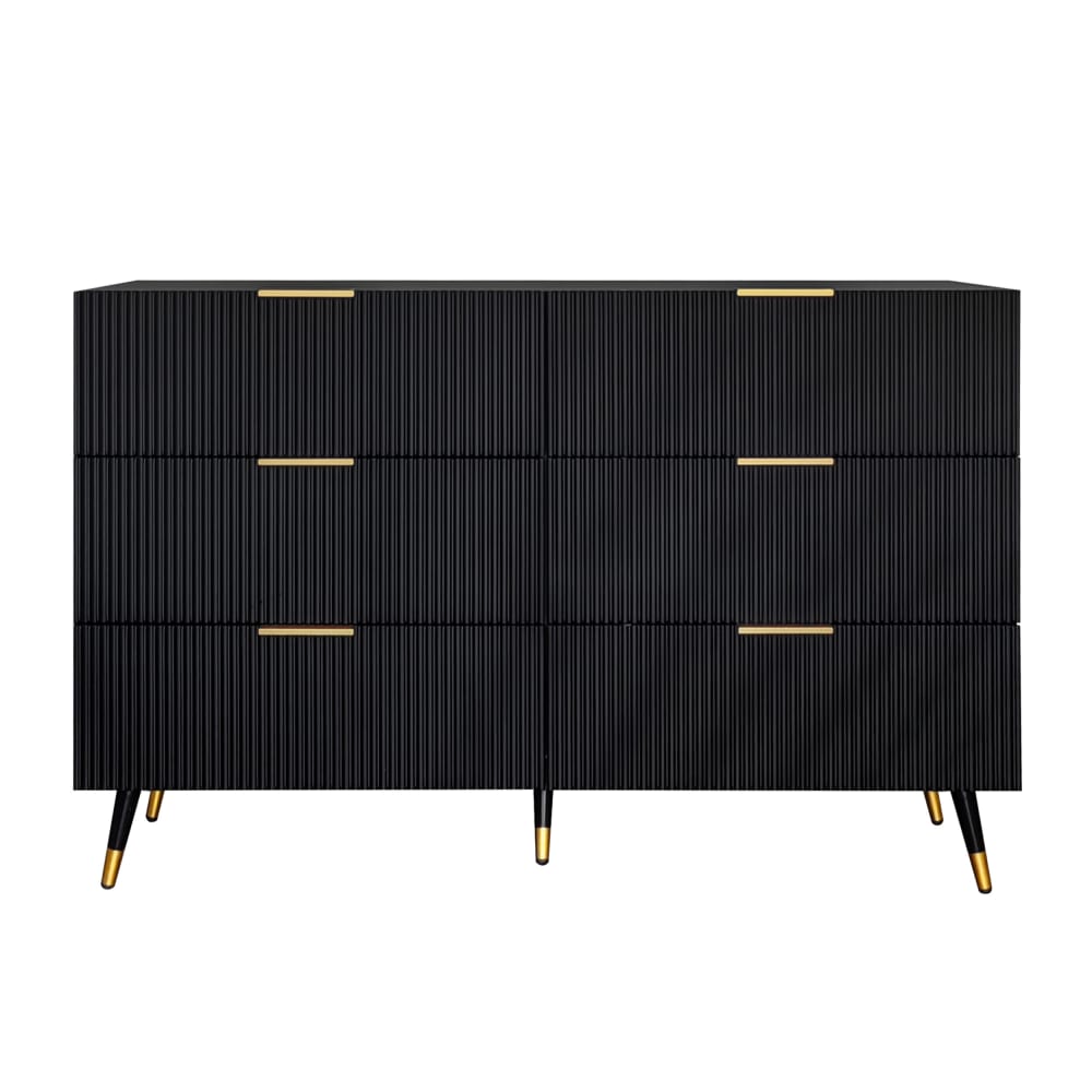 Buffet noir URBAN MEUBLE 120 cm à 6 tiroirs et détails dorés