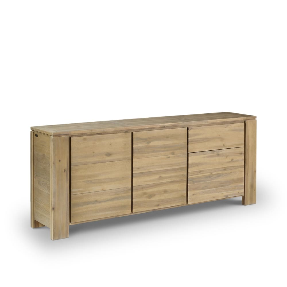 Grand buffet enfilade ENZO en acacia massif 215 cm avec 2 portes et 2 tiroirs
