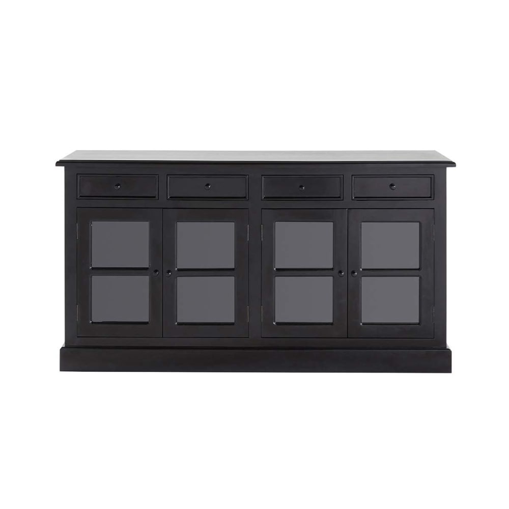 Buffet vaisselier BASTIDE en acajou noir 160 cm avec 4 portes vitrées