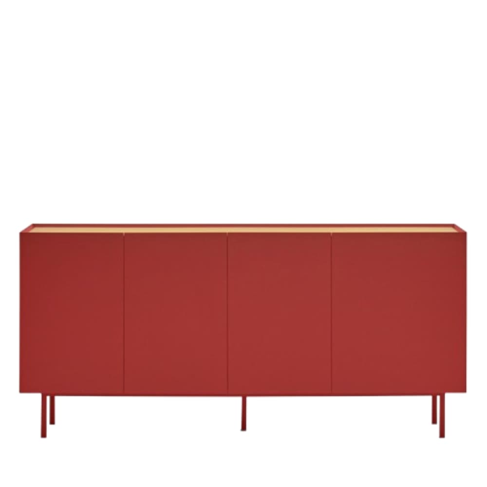Buffet enfilade ARISTA rouge mat 165 cm avec 4 portes et 3 tiroirs