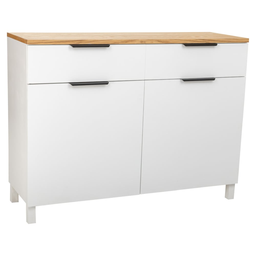 Buffet enfilade KEA blanc plateau frêne 124 cm à 2 portes et 2 tiroirs