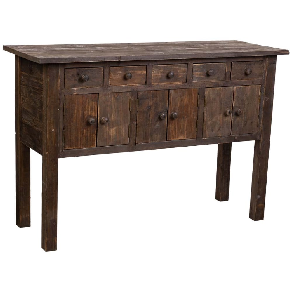Buffet bahut VICTORIA en bois de sapin marron 120 cm à 6 portes et 5 tiroirs