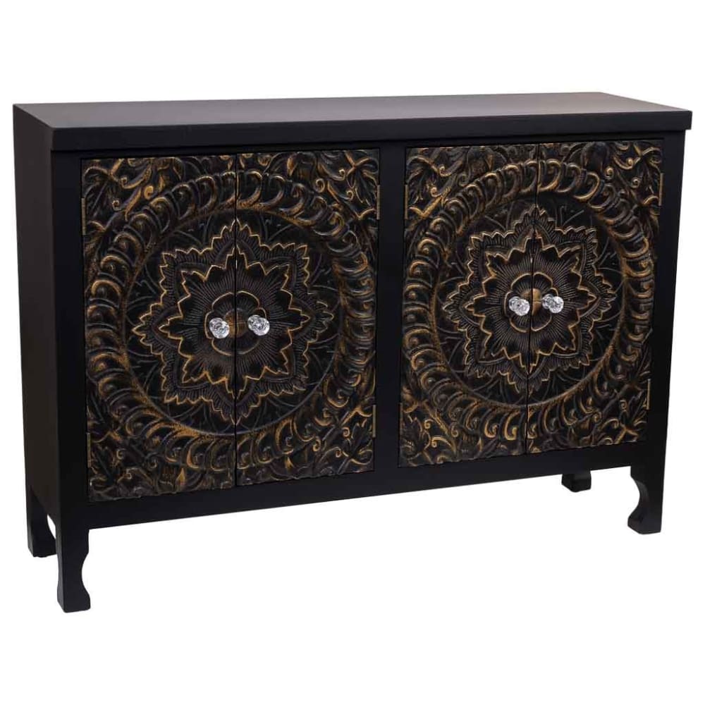 Petit buffet WANDERLUST DECO noir 100 cm avec 4 portes et 26 cm de profondeur