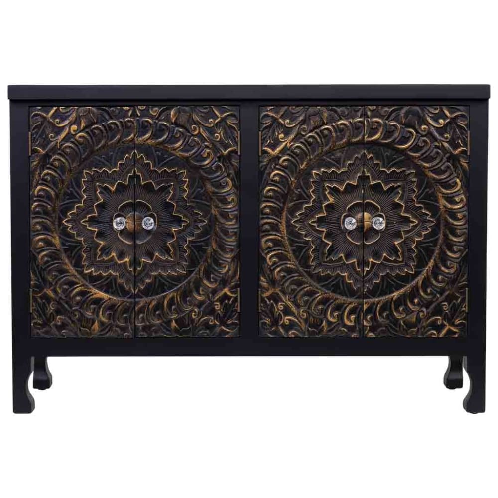 Détail de la façade noire du buffet WANDERLUST DECO