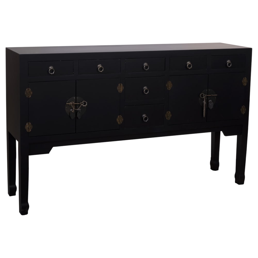 Buffet noir WANDERLUST DECO style oriental 128 cm avec 7 tiroirs et 2 portes
