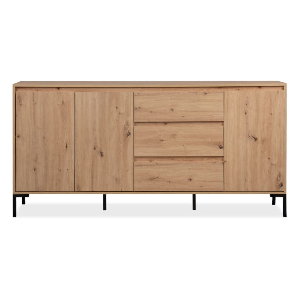 Buffet bahut NAVI effet chêne 170 cm avec pieds métal noir