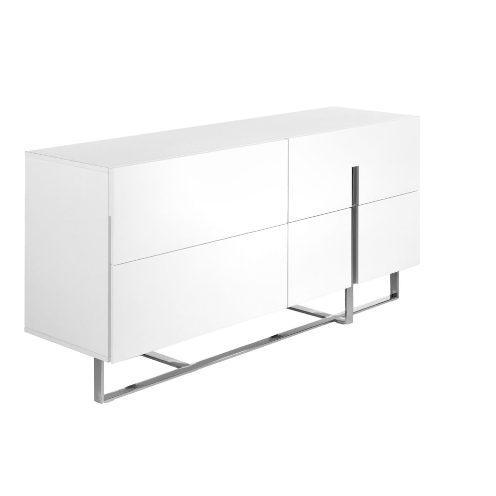 Buffet design ANGEL CERDA blanc laqué avec pieds en acier chromé 160 cm