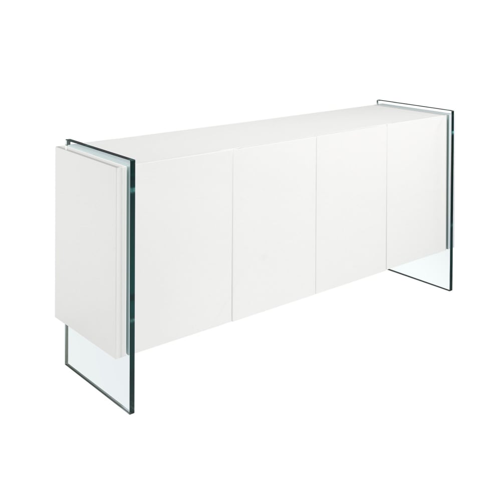 Buffet enfilade ANGEL CERDA blanc laqué avec pieds en verre trempé 170 cm