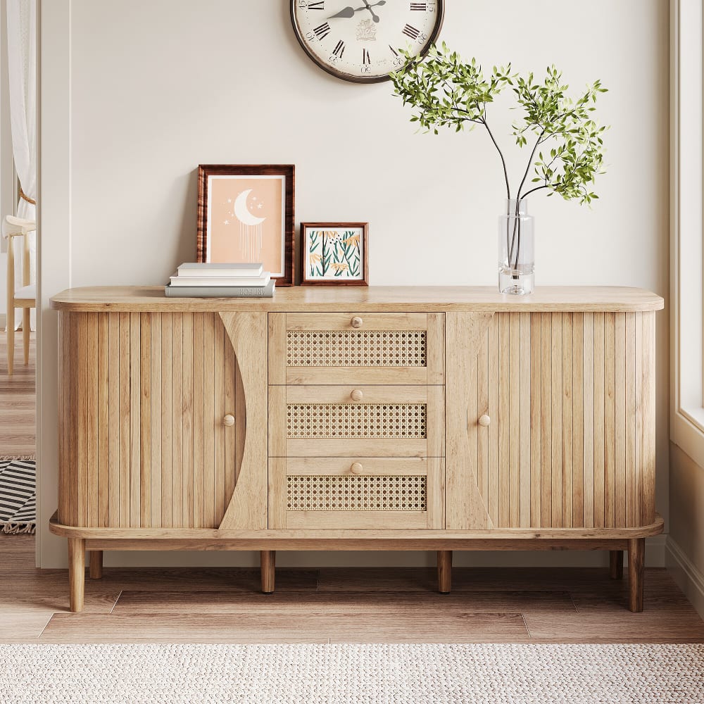 Détail des tiroirs en cannage du buffet URBAN MEUBLE