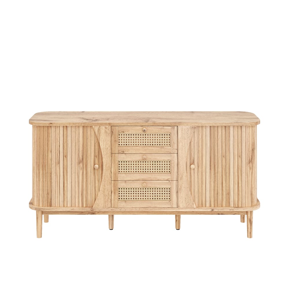 Buffet URBAN MEUBLE en bois clair avec portes arrondies et tiroirs en cannage