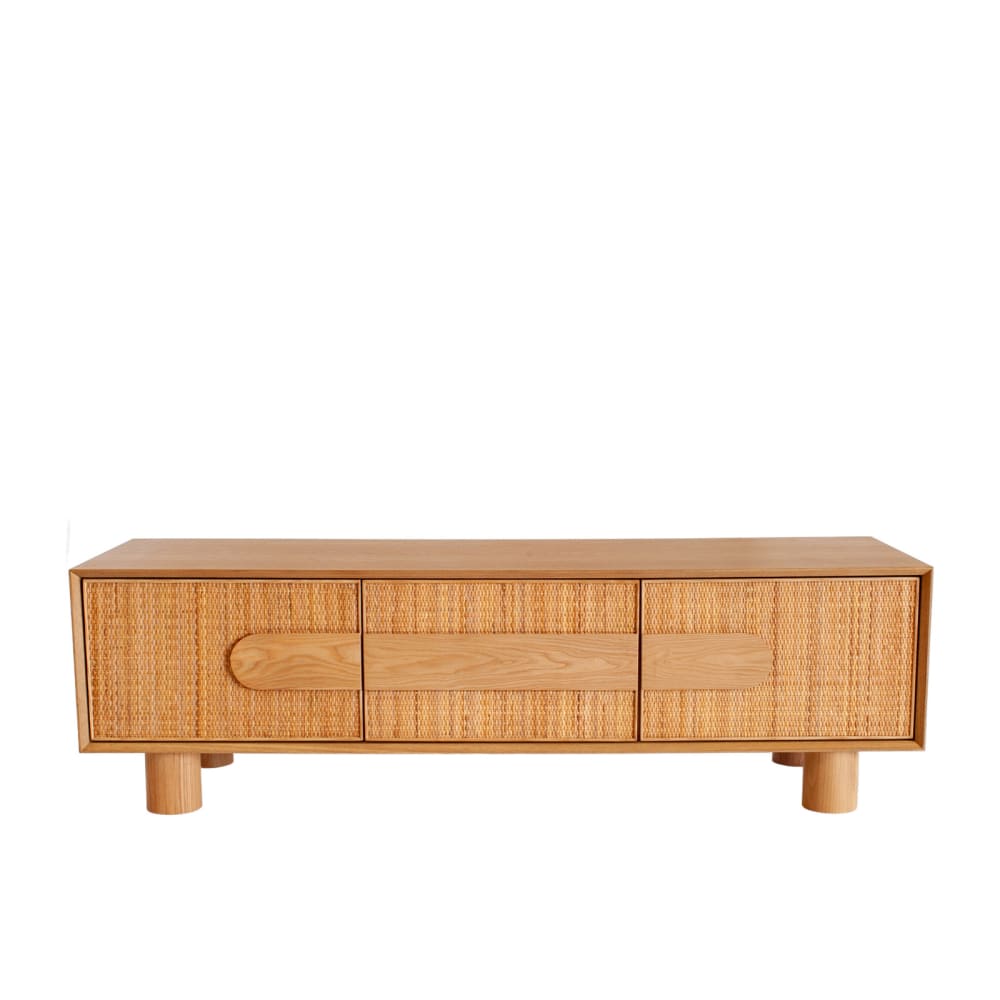 Buffet japandi AVENA en frêne clair et rotin tressé 150 cm