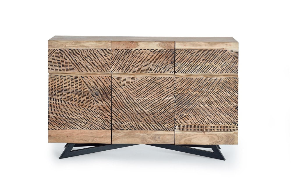 Buffet enfilade YAKARTA en acacia massif patine noire 140 cm