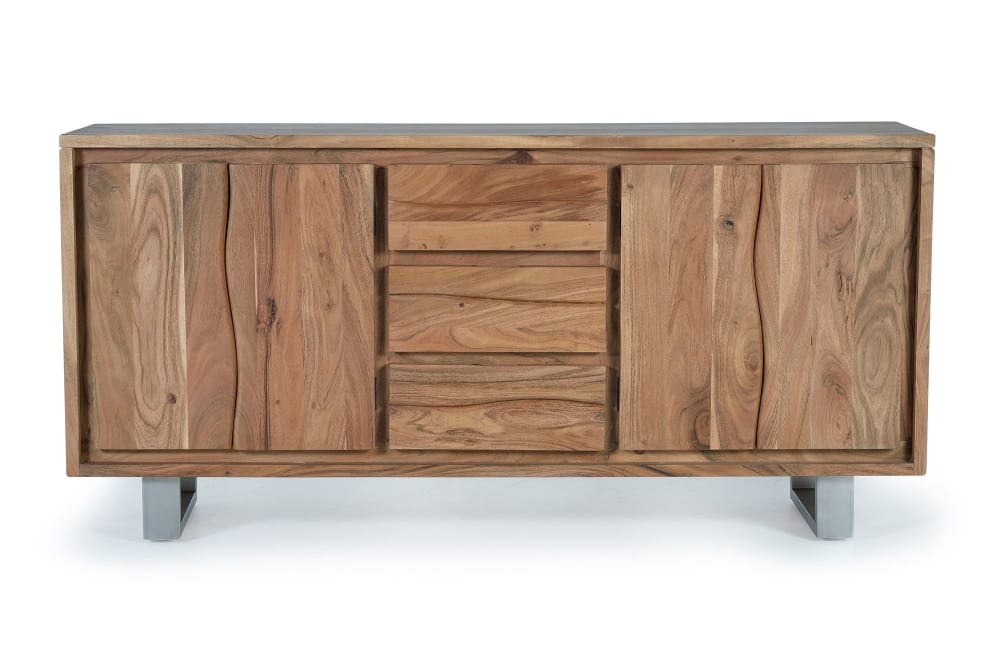 Grand buffet GINER Y COLOMER en acacia et métal 172 cm avec 4 portes et 3 tiroirs