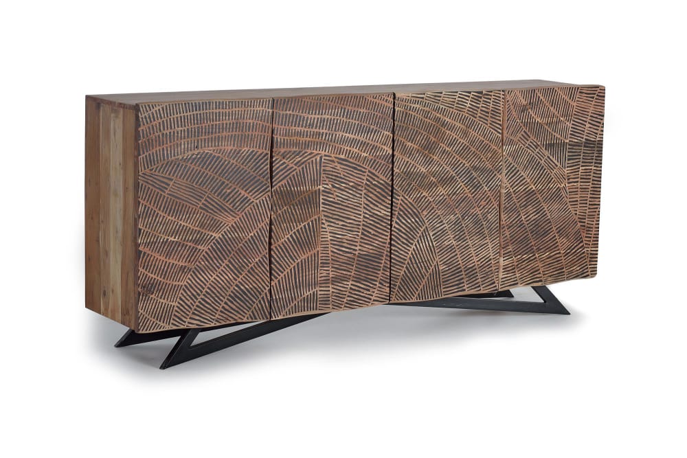 Grand buffet YAKARTA 4 portes en acacia massif patine noire 200 cm