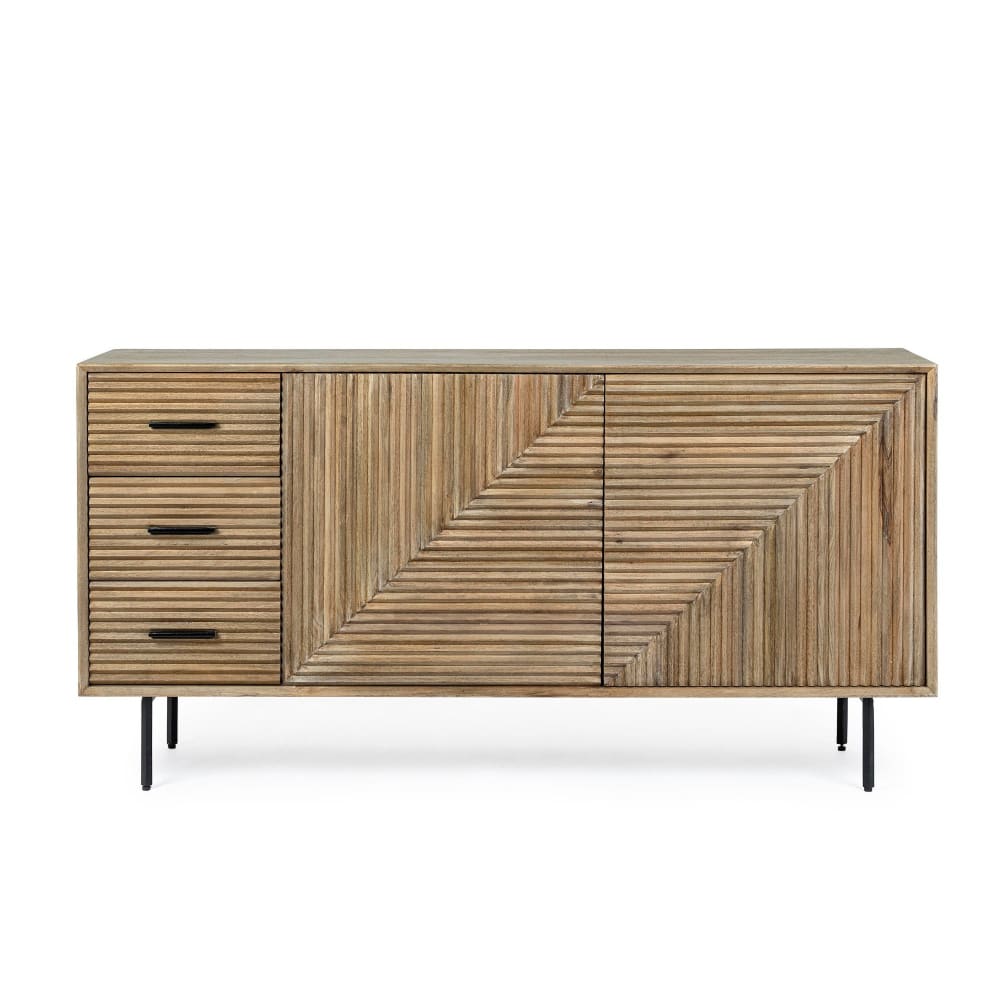 Buffet MANAUS en manguier 160 cm avec 2 portes 3 tiroirs et pieds acier noir