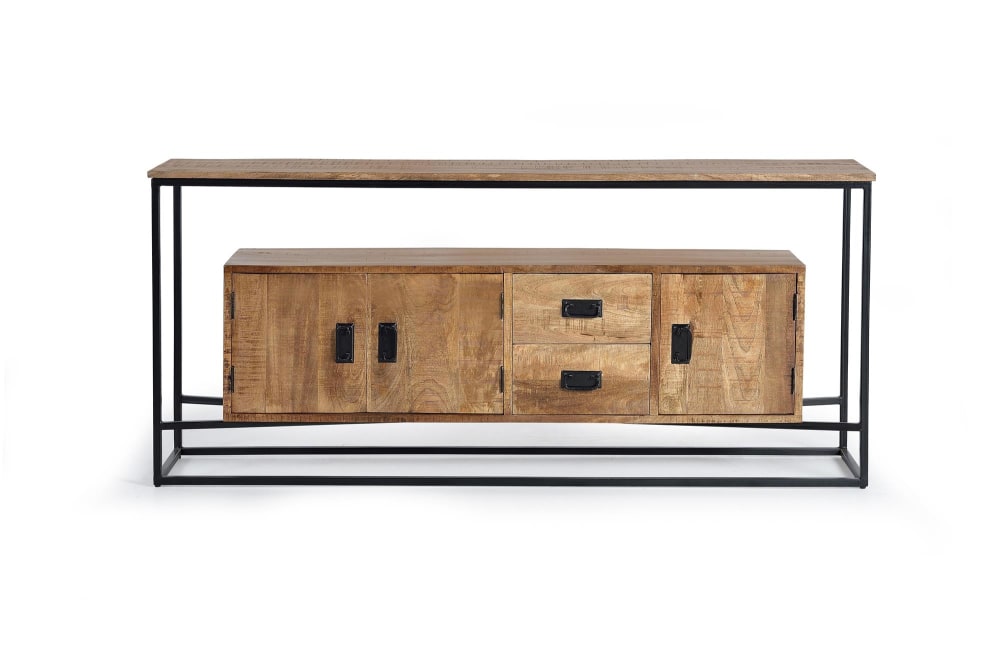 Buffet enfilade SIGLO XX en manguier et métal 180 cm avec 3 portes et 2 tiroirs