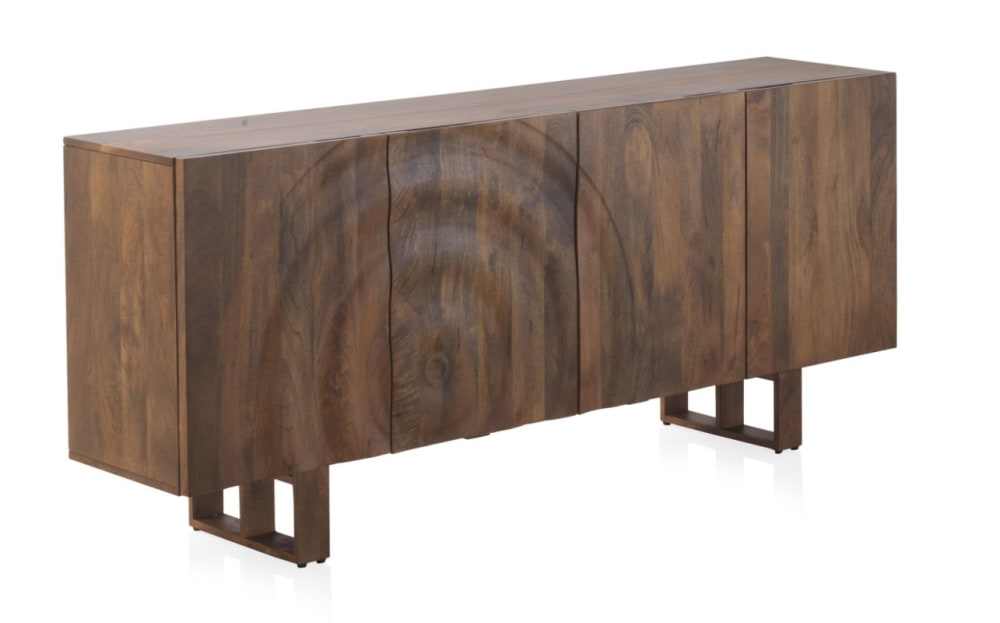 Grand buffet GEESE HOME en manguier massif naturel 177 cm avec 4 portes gaufrées en vagues